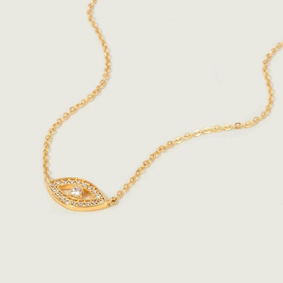 Gold Evil Eye Necklace 16.5-18.5in Gold Plated Dainty Boho Protection Jewelry - Picture 3 of 8